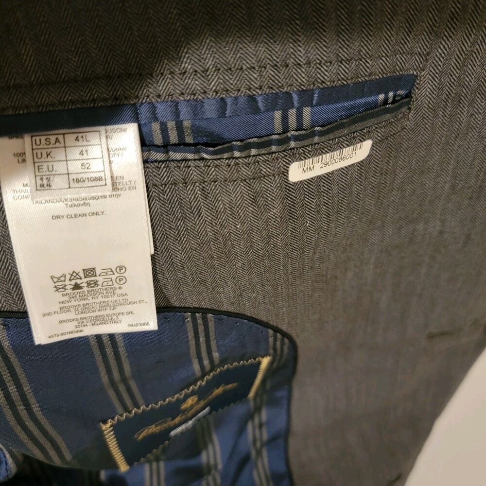 Brooks Brothers Regent Mens Blazer Herringbone Size 41L Wool Gray Luxury - Picture 10 of 11